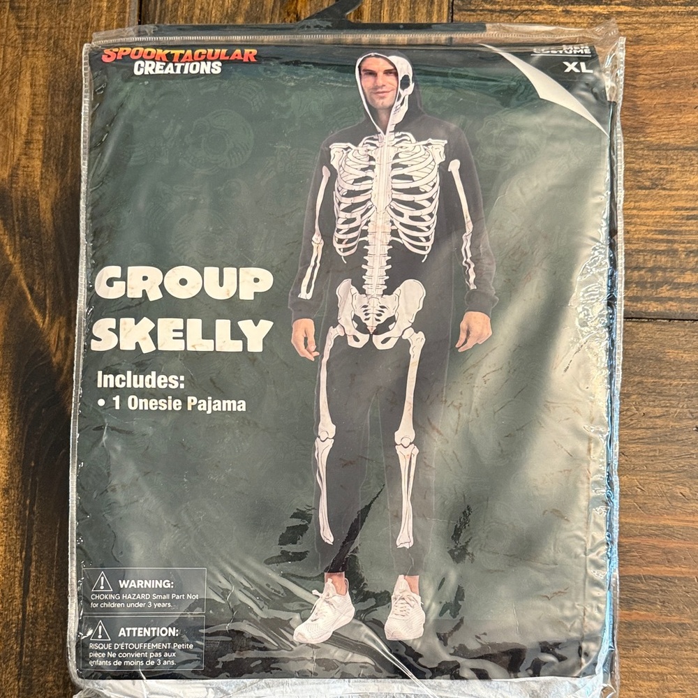 Spooktacular Creations Group Skelly Onesie Pajama for Men - Black and White (XL)
